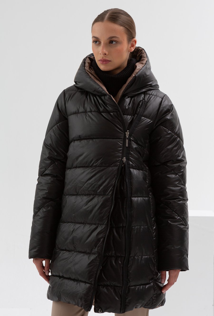 Dwustronna pikowana kurtka z kapturem