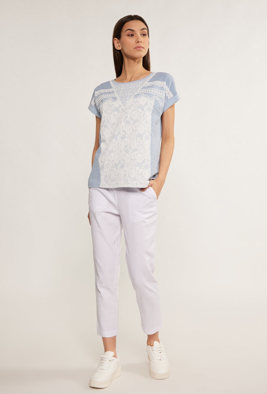 Bawełniany t-shirt z wzorzystym panelem