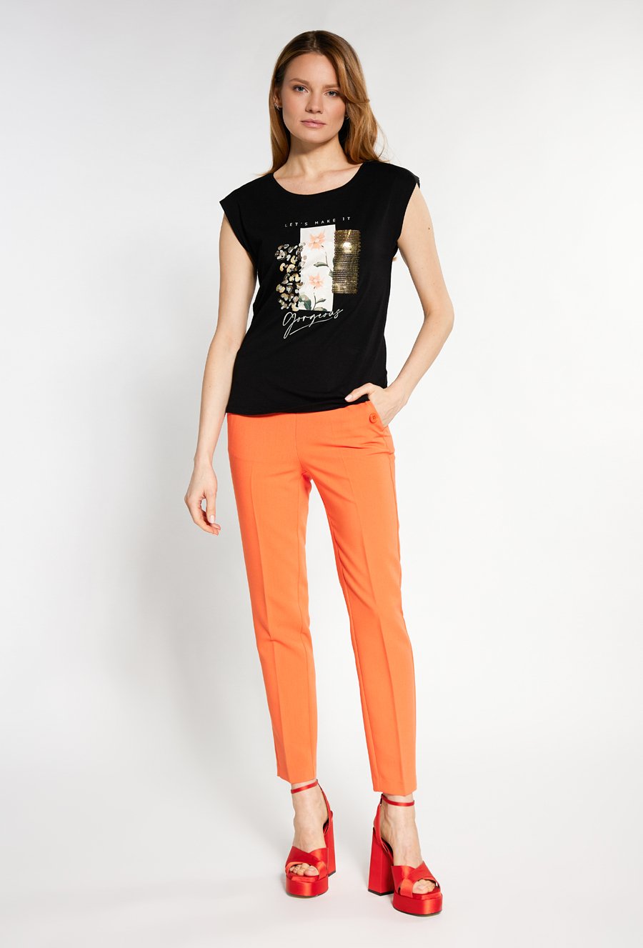 T-shirt damski z cekinowym panelem