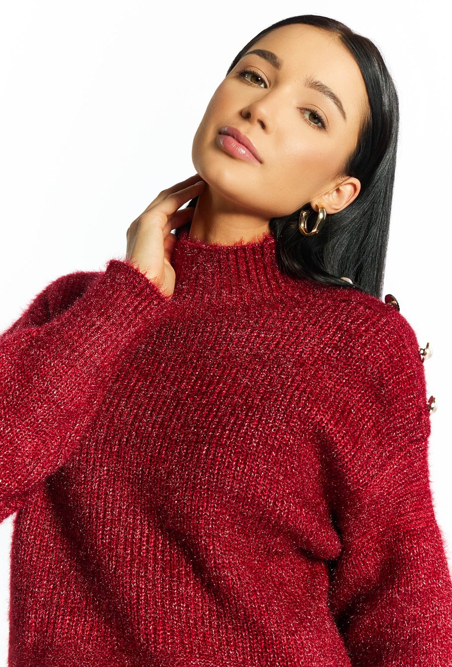 Połyskujący sweter damski