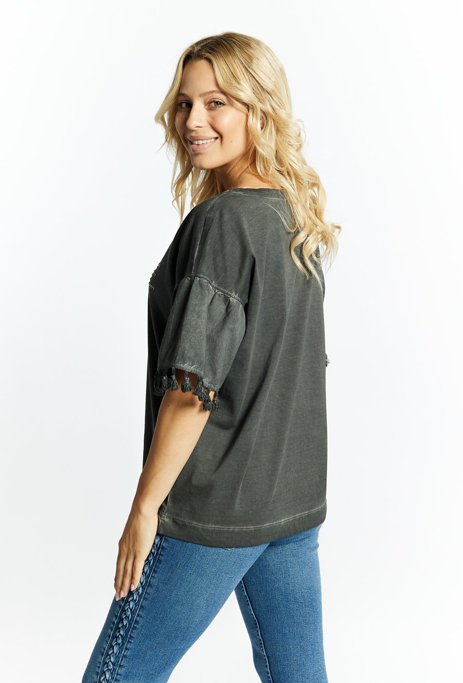 Bluzka z dżetowym napisem