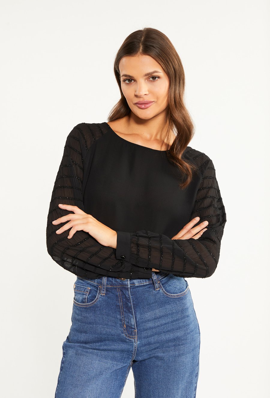 Bluzka damska z połyskującymi rękawami