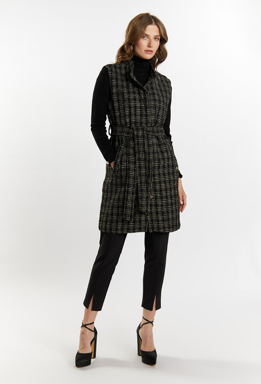 Tweedowa kamizelka z paskiem