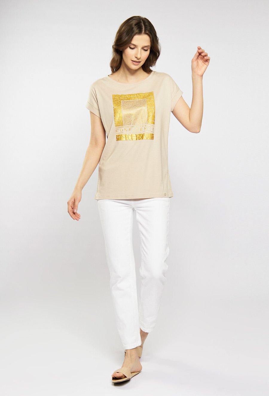 T-shirt damski z wzorzystym panelem