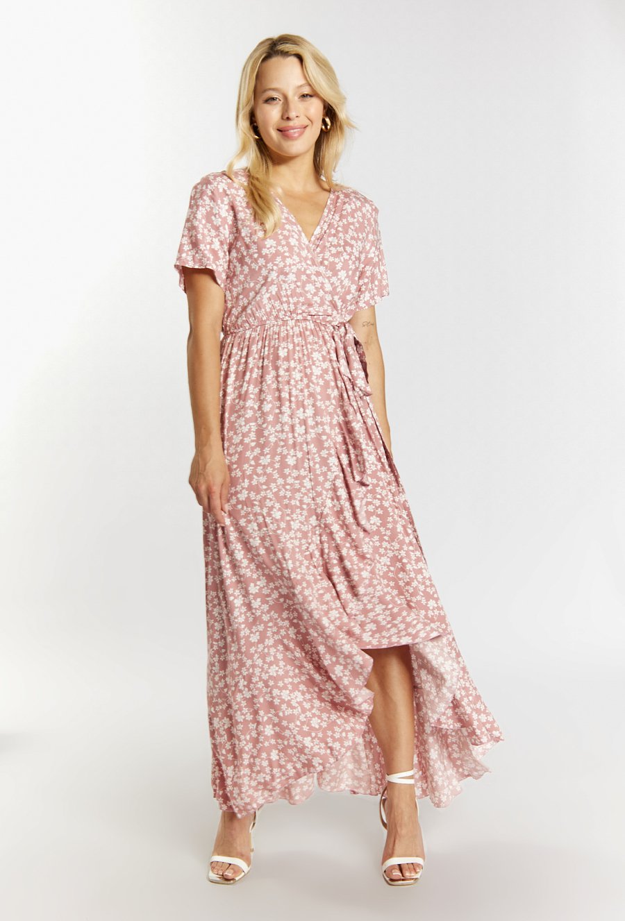 Kopertowa sukienka w drobne kwiaty