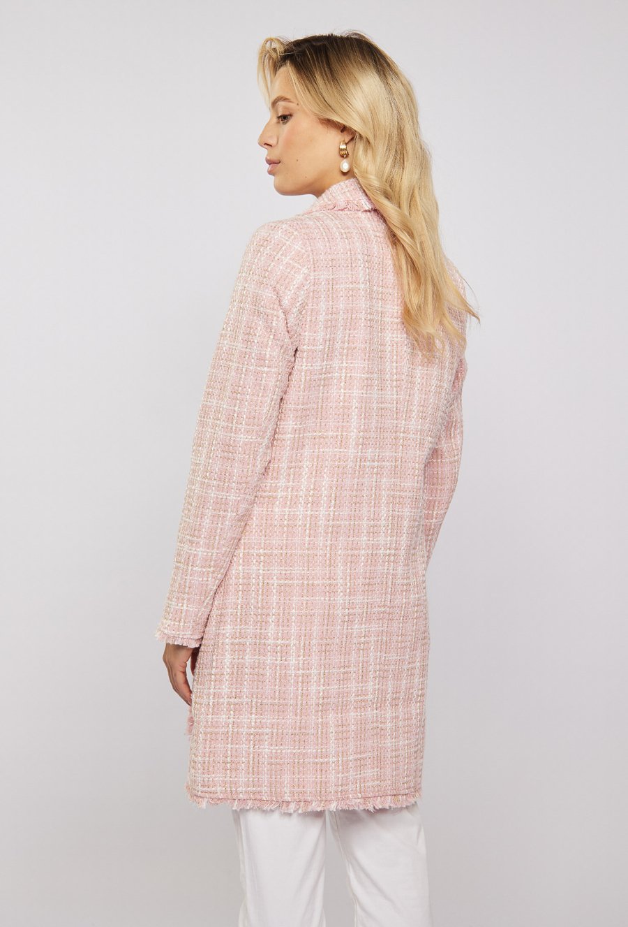 Tweedowy płaszcz z kieszeniami