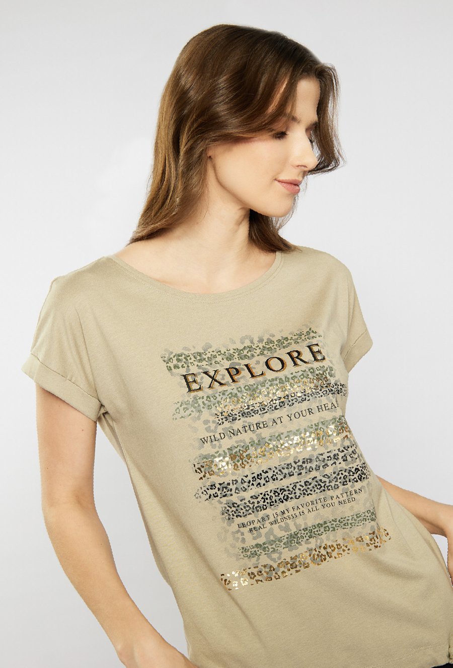 T-shirt damski z wzorzystym panelem