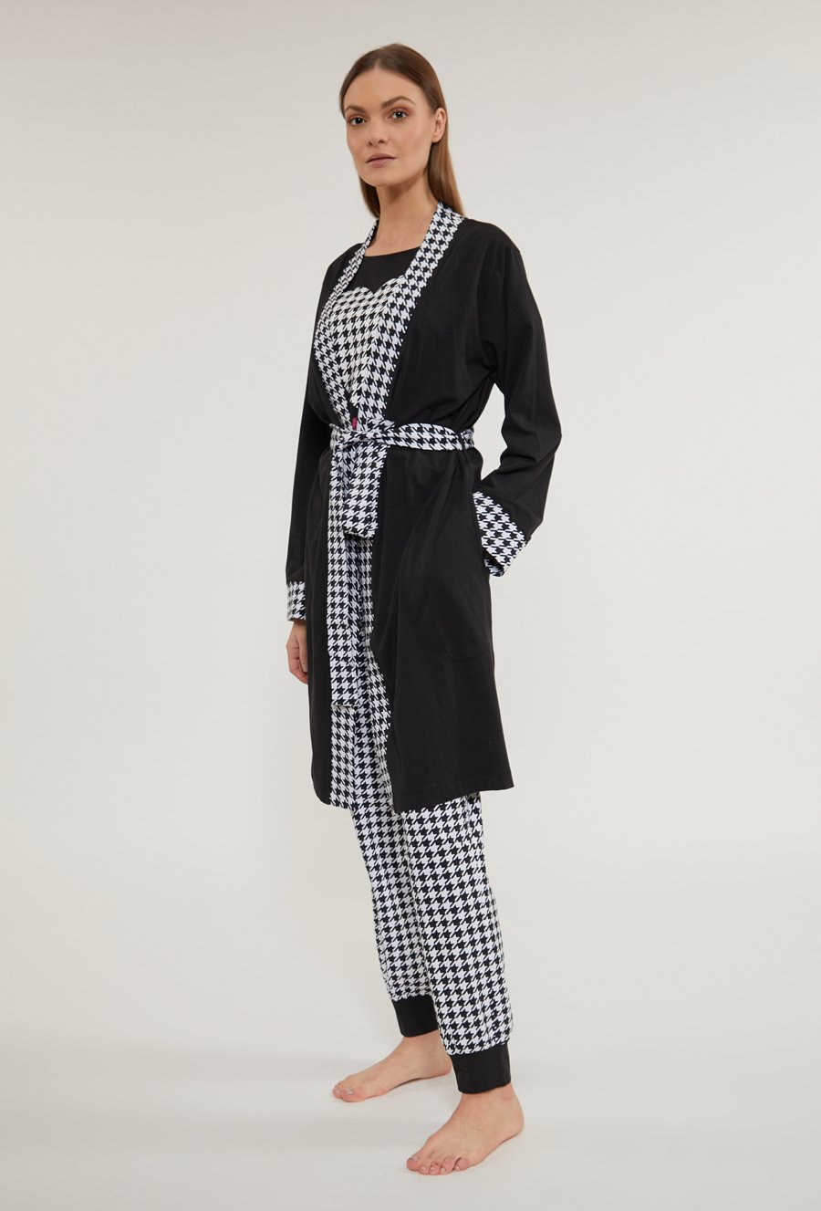 Bawełniany szlafrok z wzorem w pepitkę