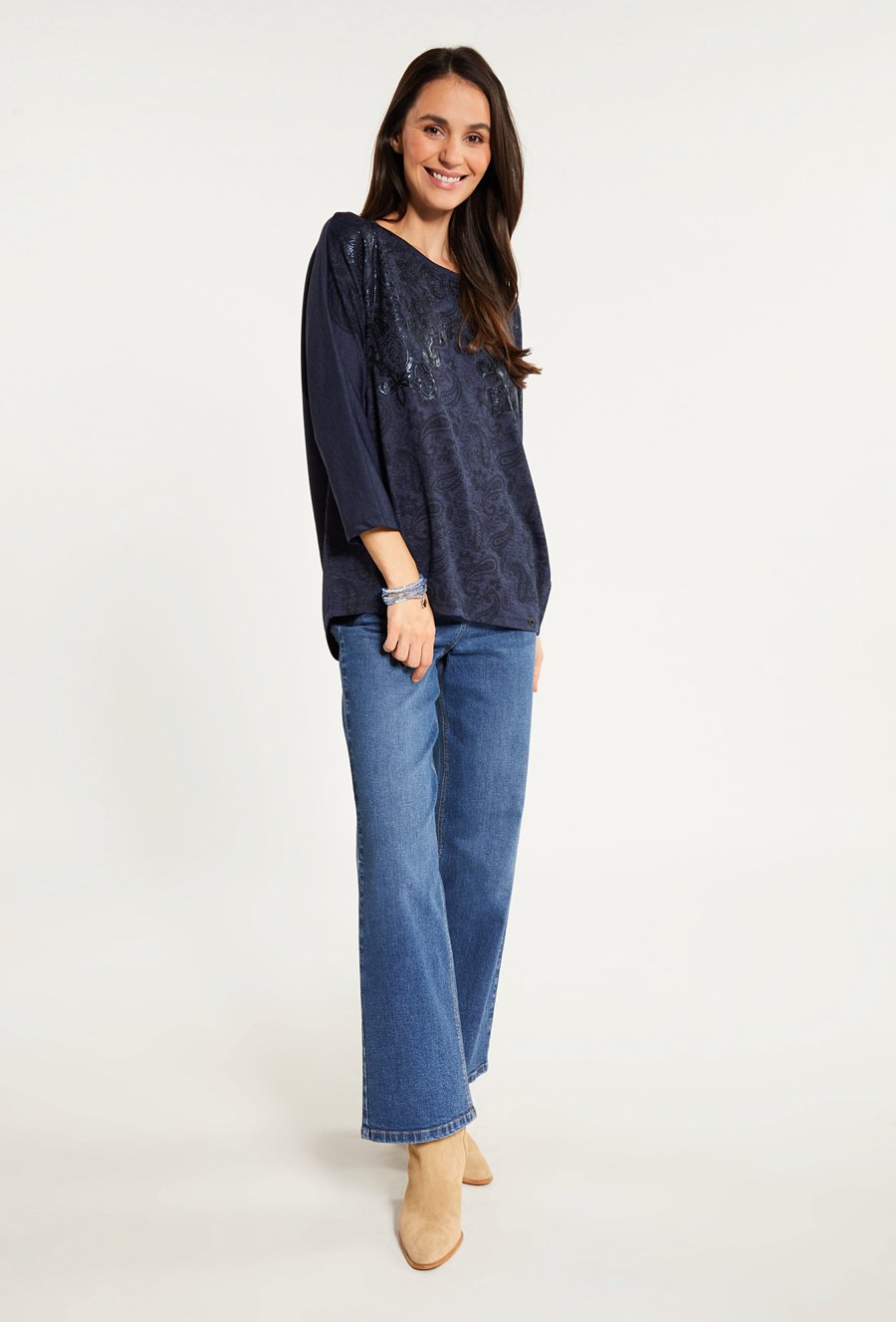 T-shirt damski z wzorzystym panelem