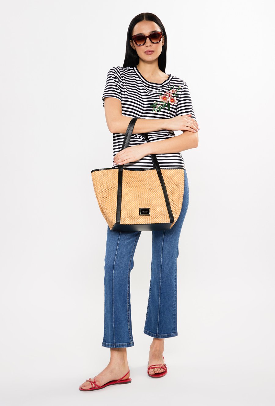 Shopperka damska z plecionym panelem