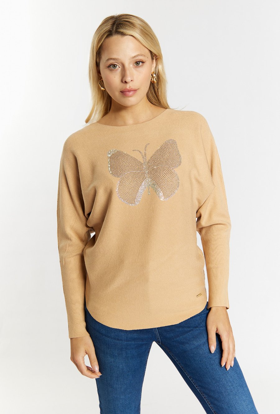 Sweter z dżetowym motylem