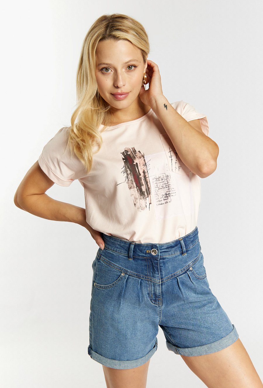 Bawełniany t-shirt z ozdobnym nadrukiem