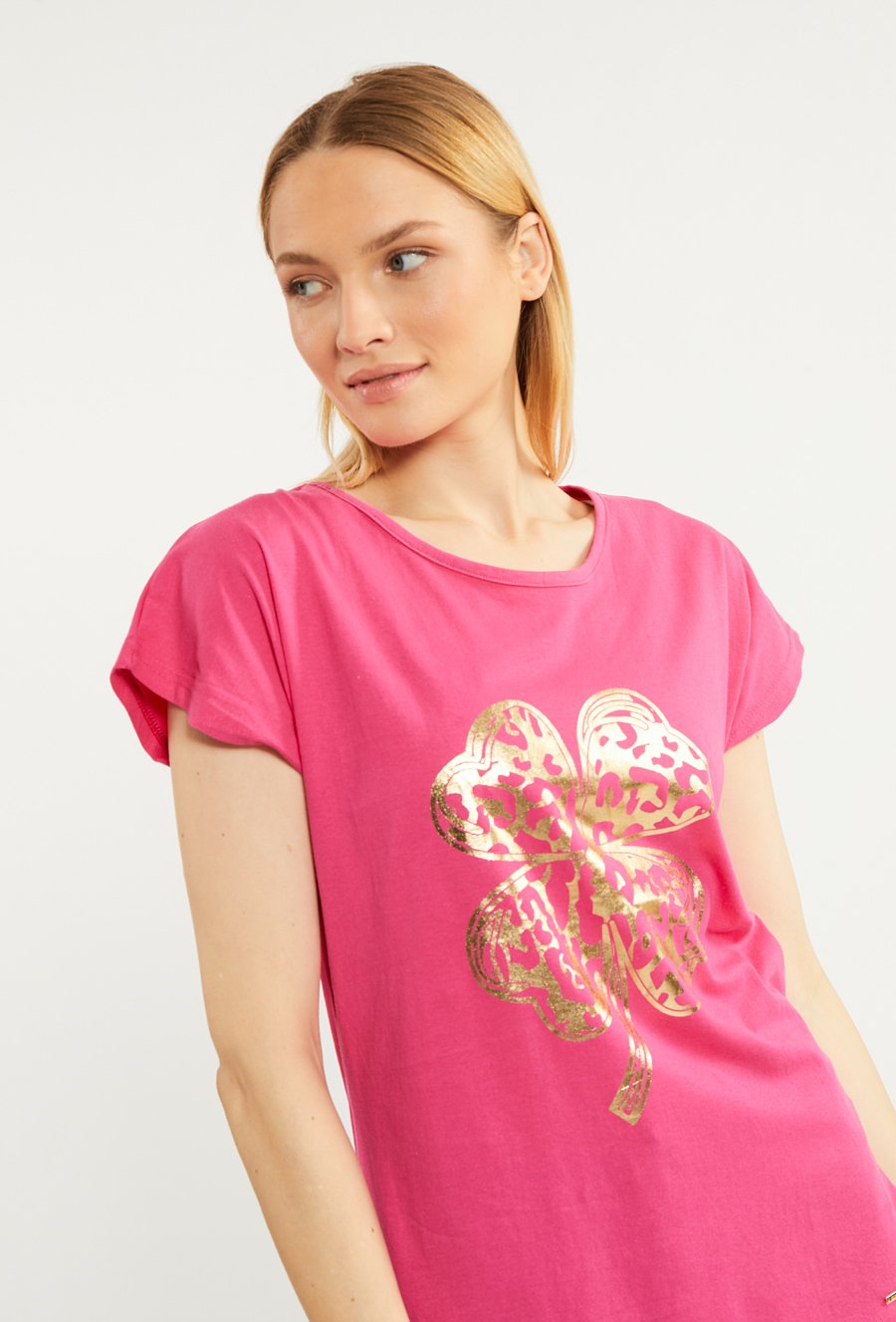 T-shirt damski z połyskującym panelem