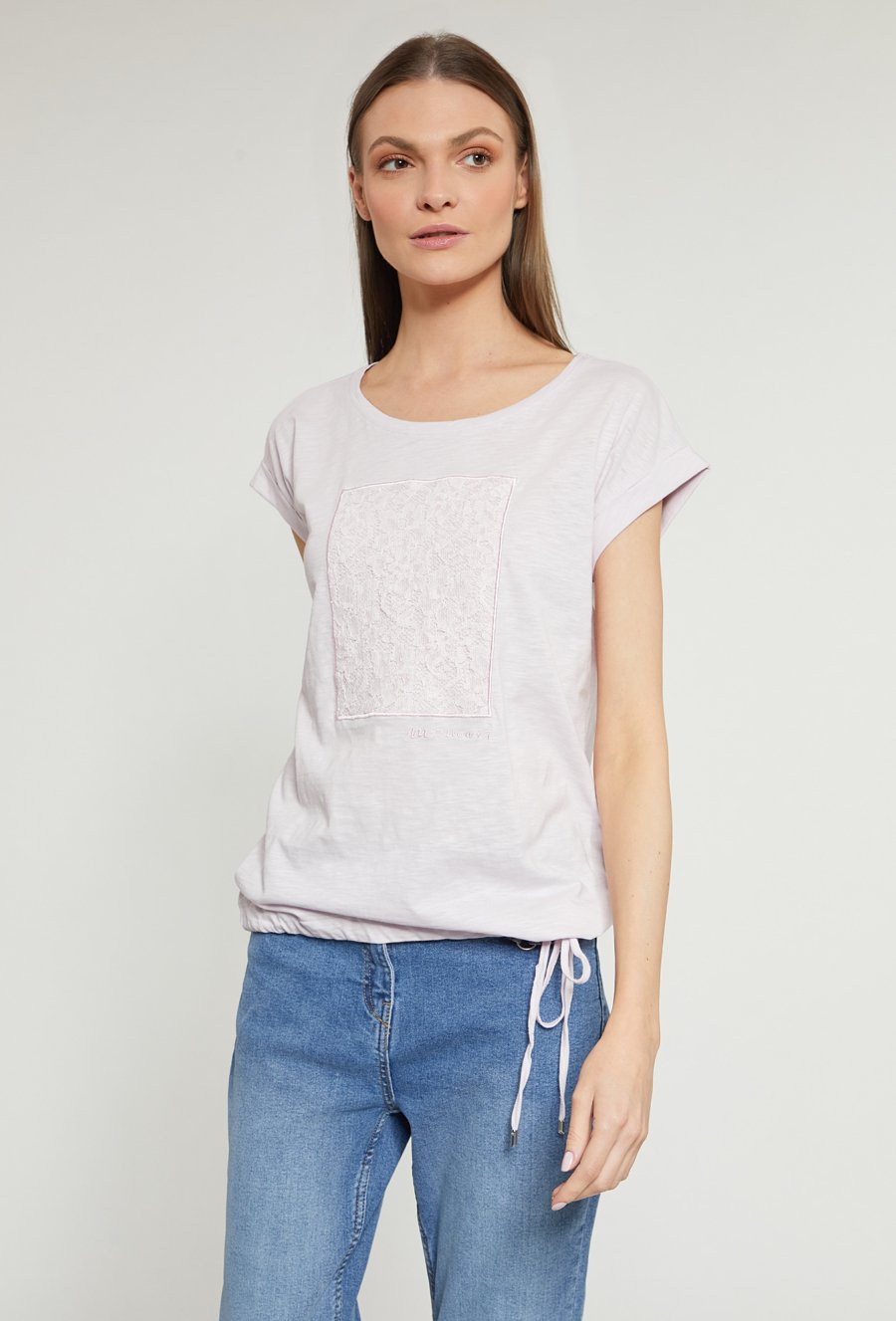 T-shirt damski z koronkową wstawką