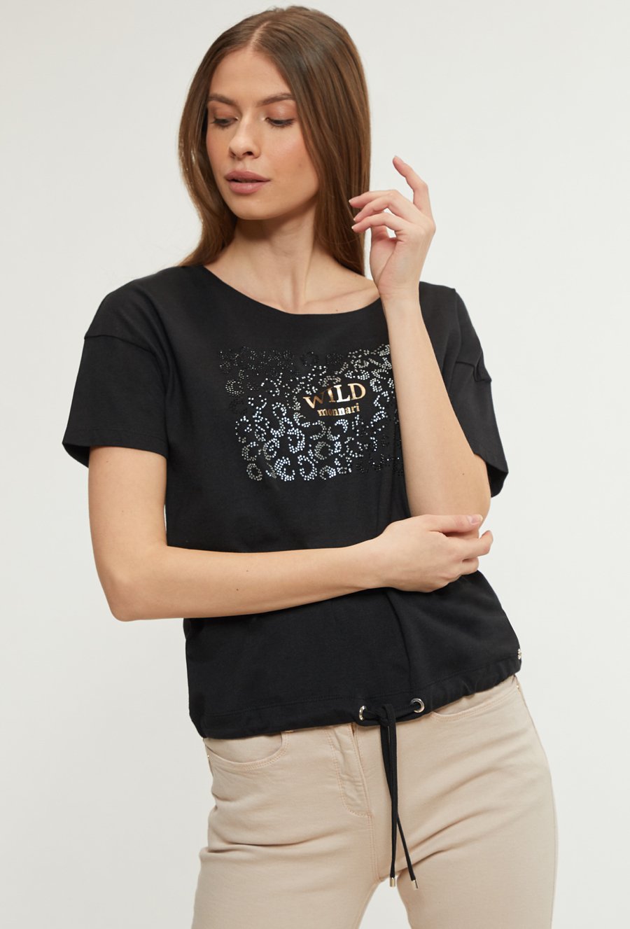 T-shirt damski z cekinowym panelem