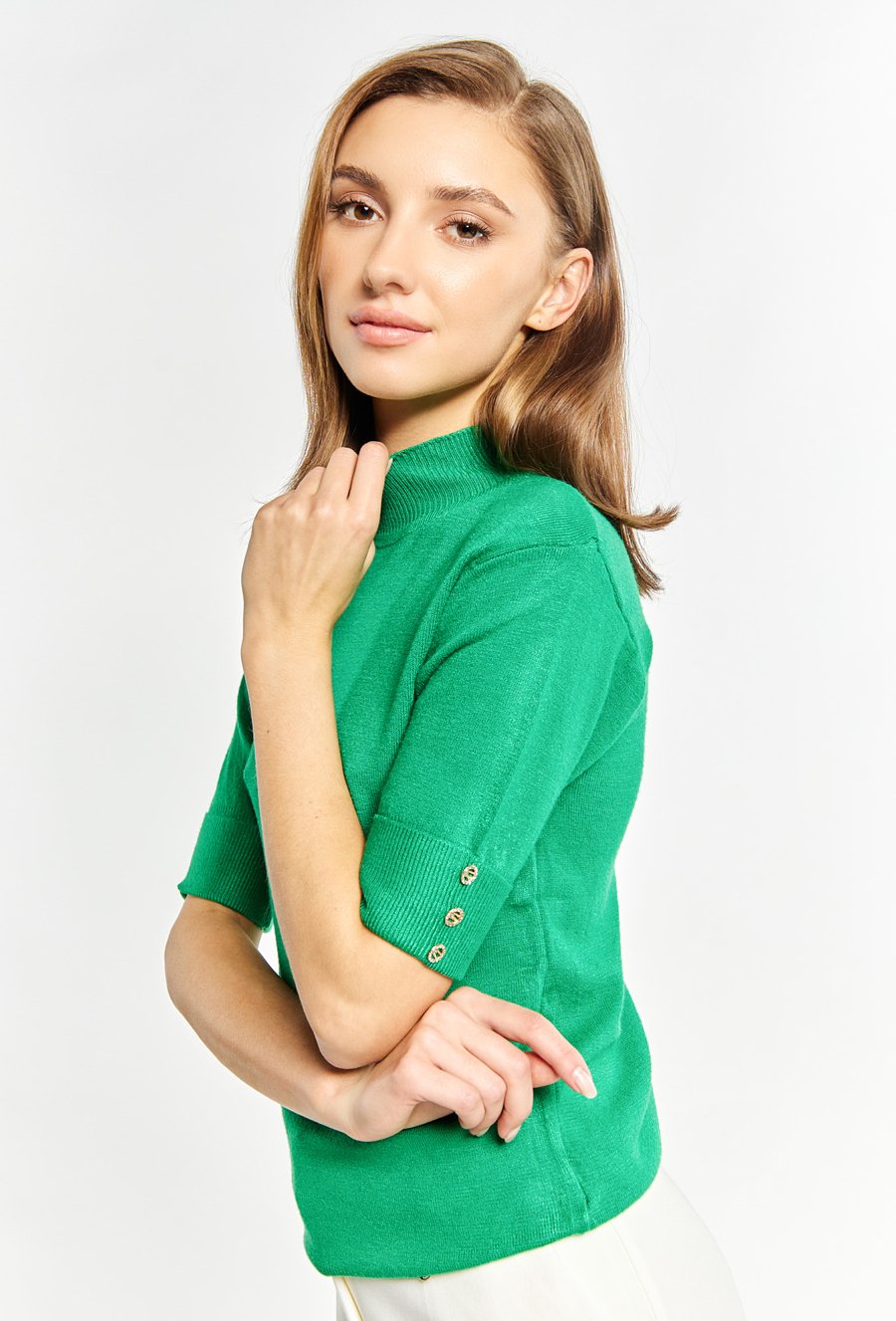 Sweter z p&oacute;łgolfem z kr&oacute;tkim rękawem