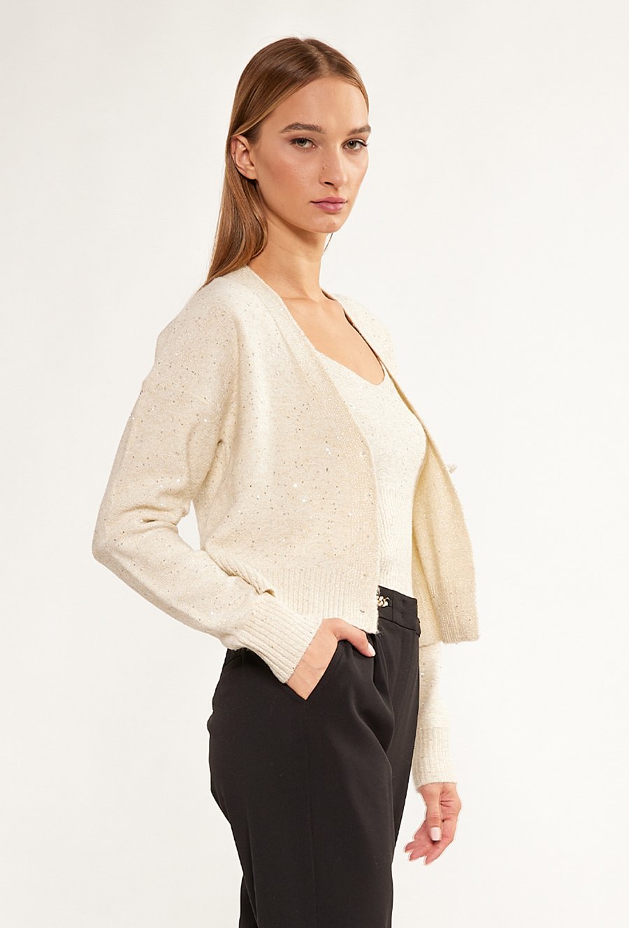 Połyskujący sweter damski