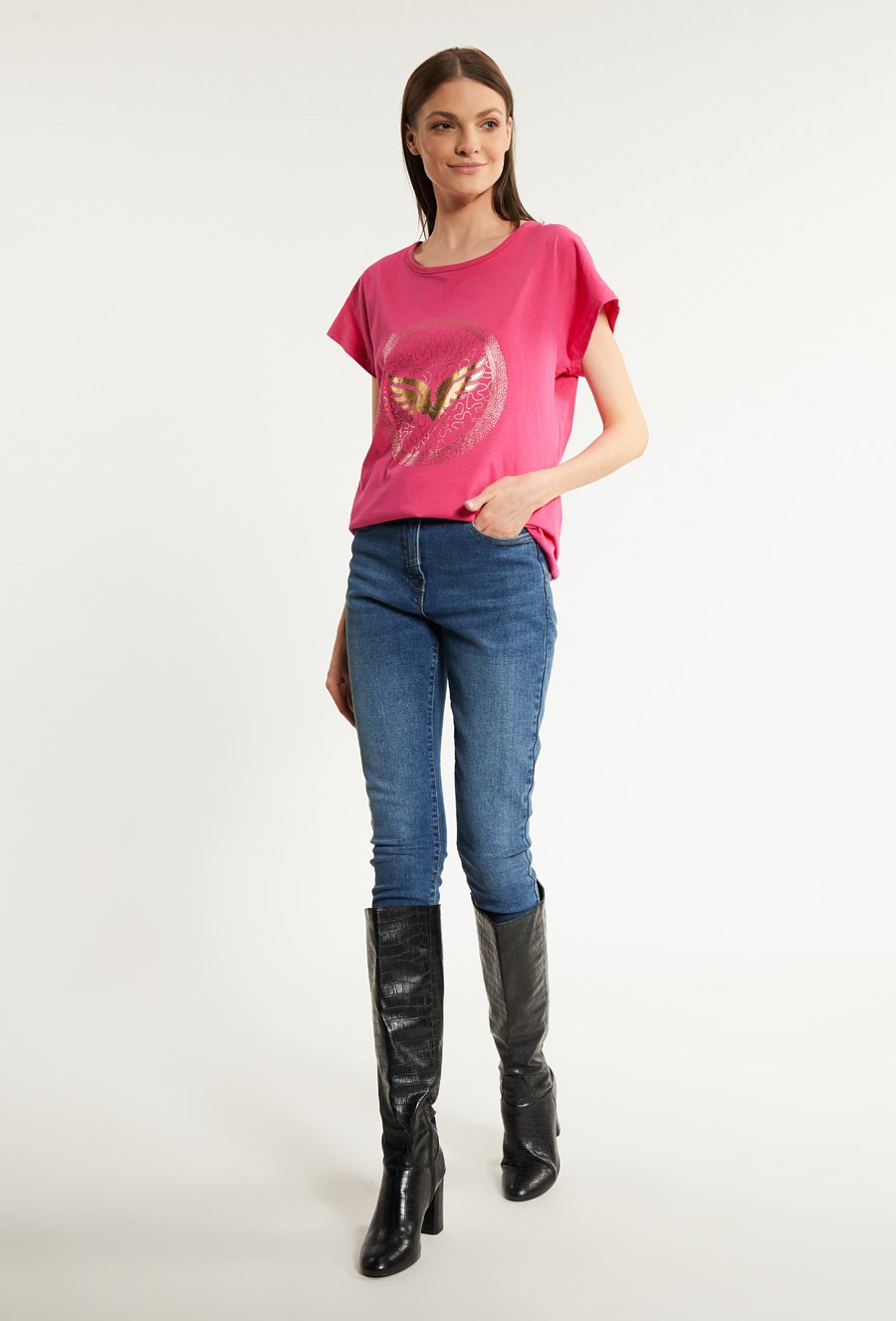 Bawełniany t-shirt damski z wzorem