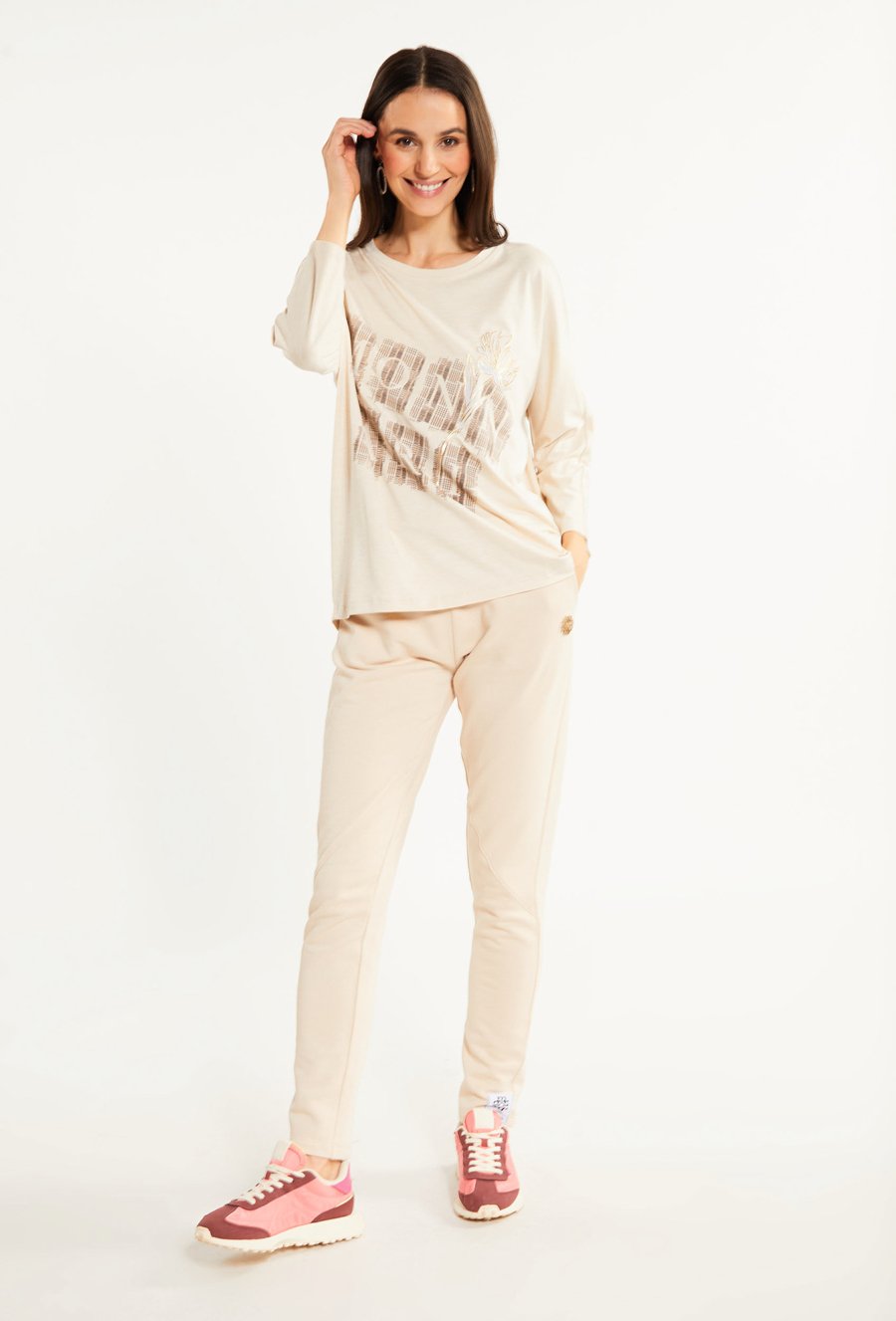 T-shirt damski z ozdobnym panelem