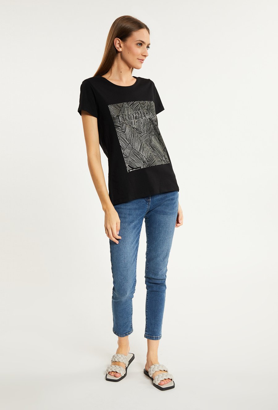 T-shirt damski z tropikalnym wzorem