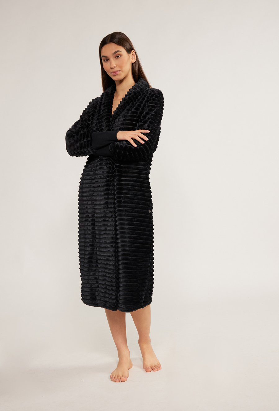 Prążkowany szlafrok damski