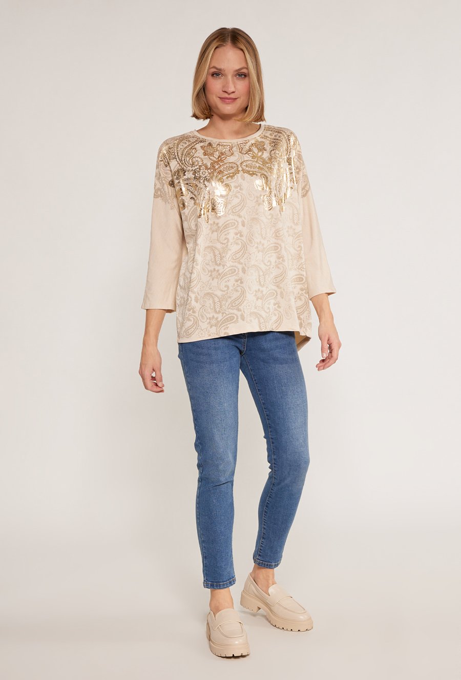 T-shirt damski z wzorzystym panelem