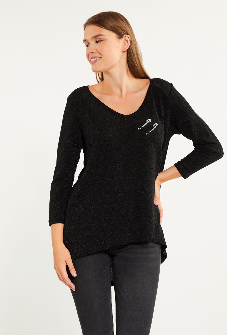 Błyszcząca bluzka z dłuższym tyłem