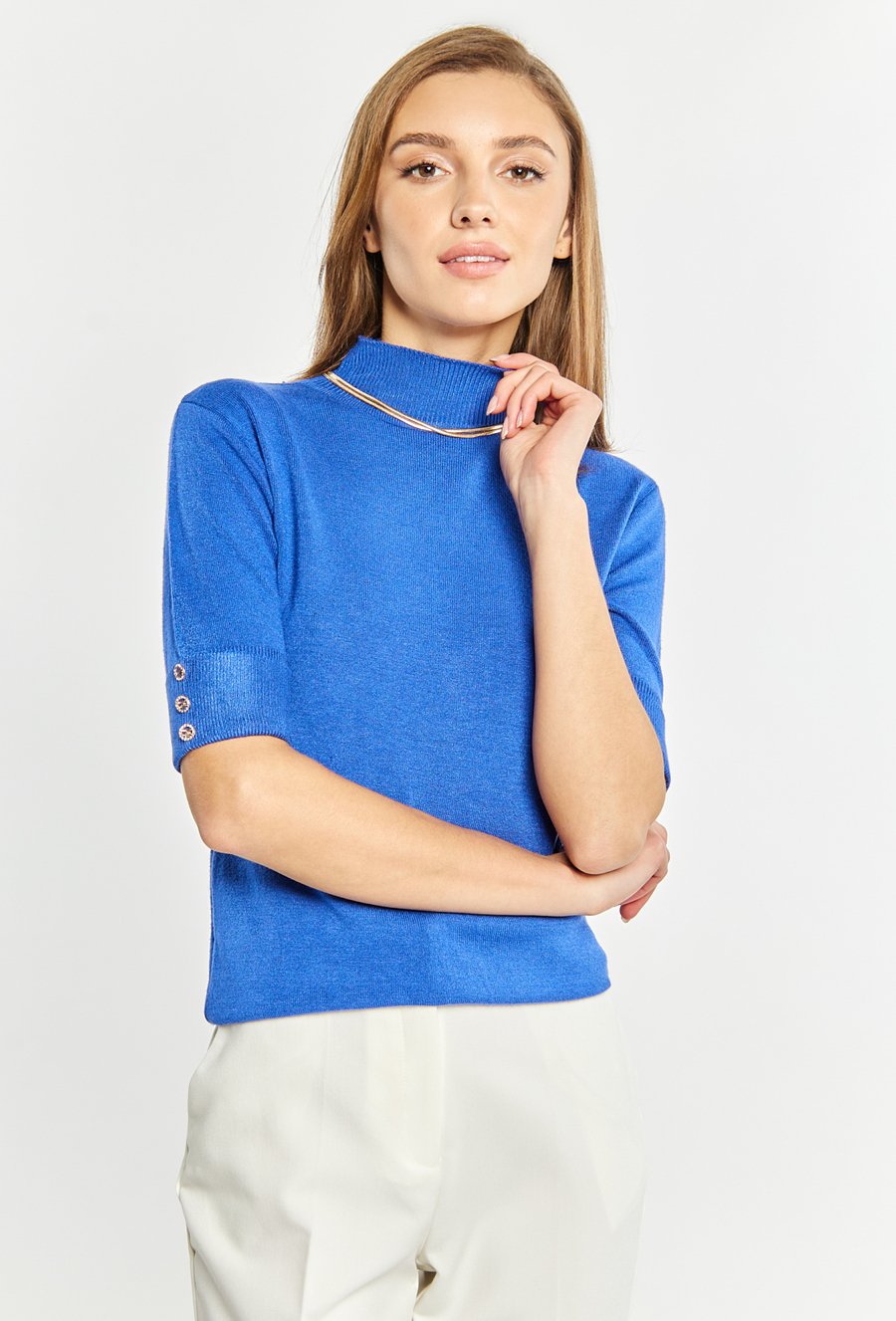 Sweter z p&oacute;łgolfem z kr&oacute;tkim rękawem