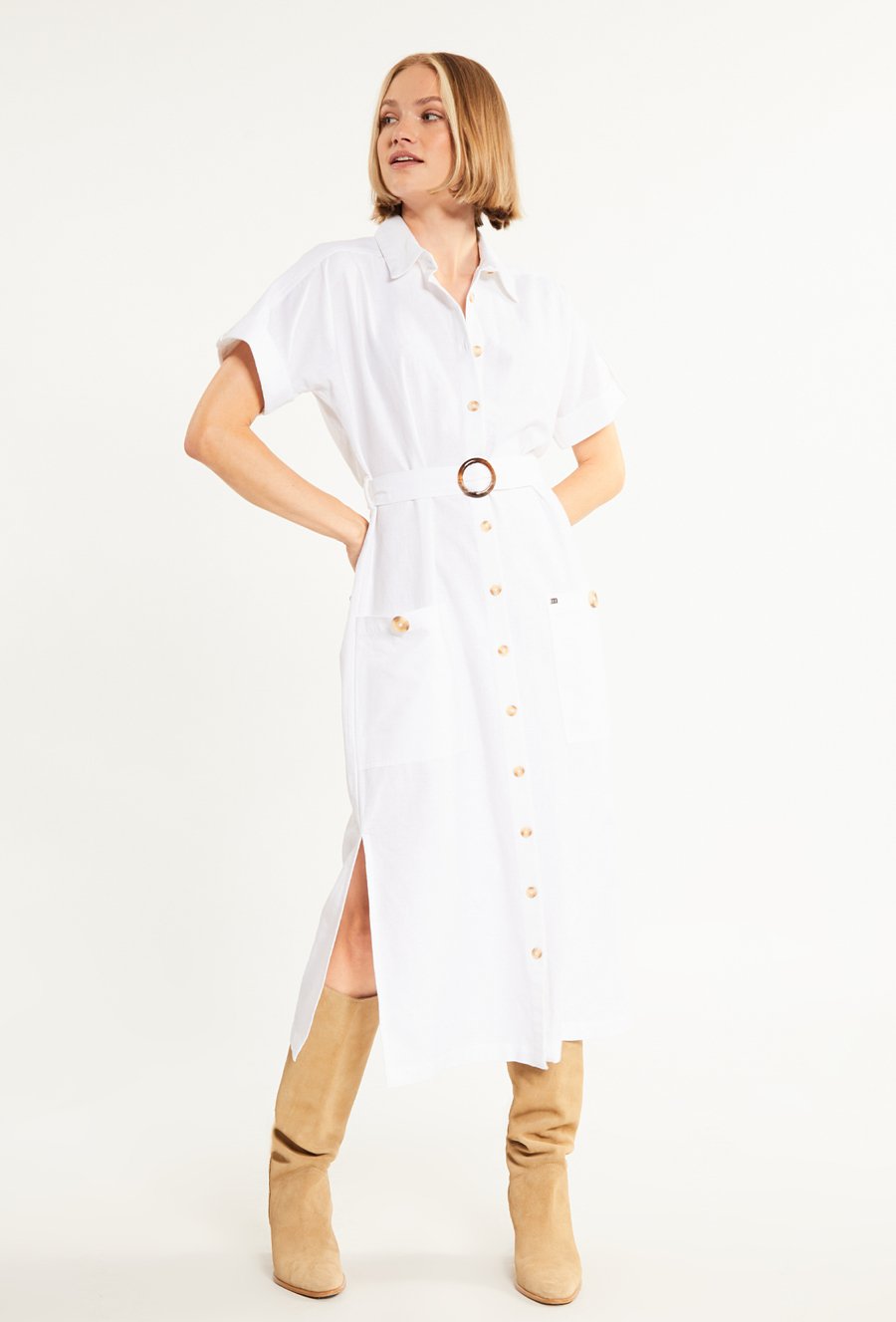 Koszulowa sukienka z wiązaniem