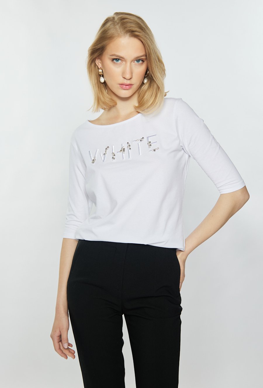 Bawełniany t-shirt z ozdobnym haftem