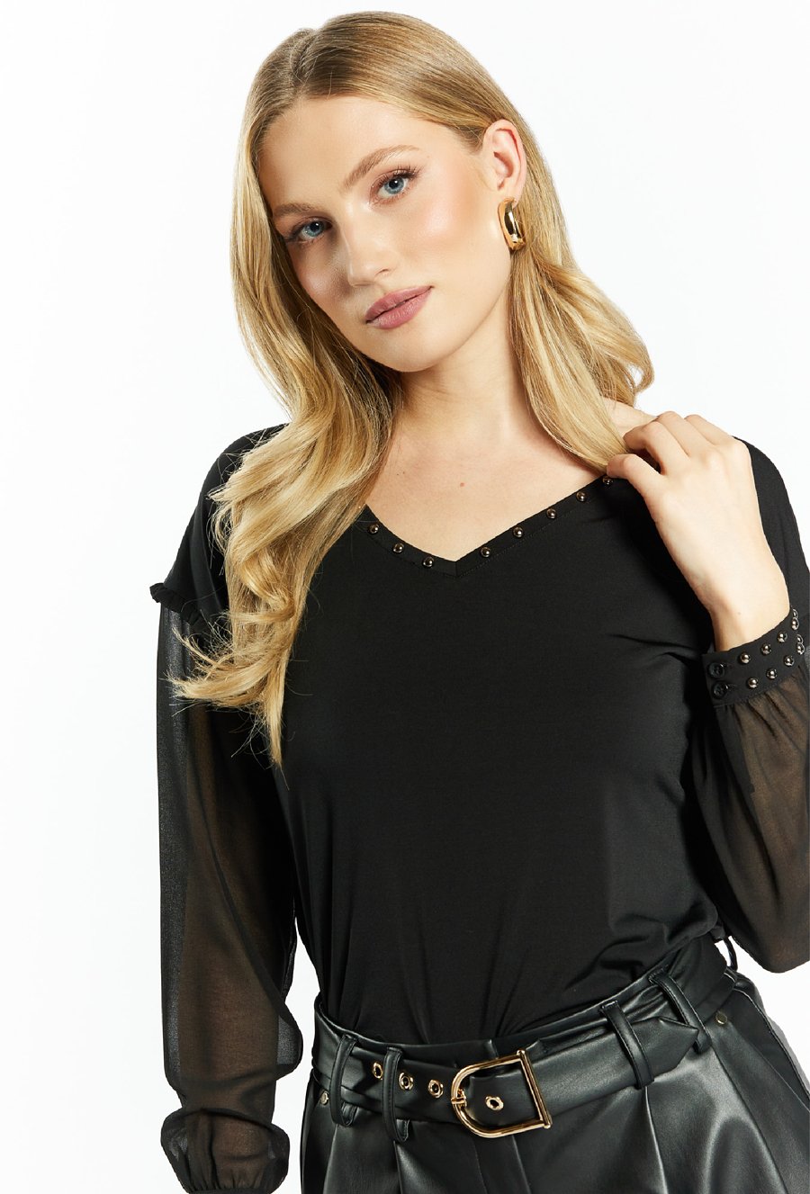 Bluzka damska z ozdobnym dekoltem