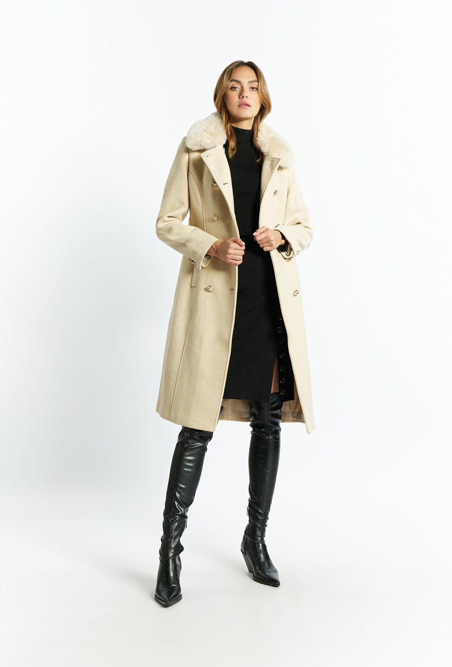 Elegancki płaszcz damski z wiązaniem