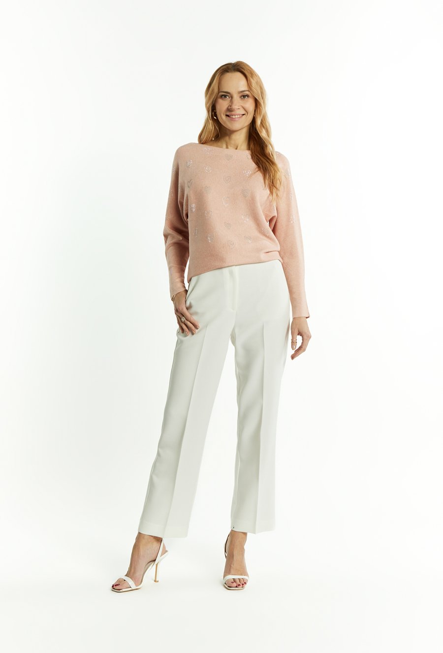 Sweter damski z dżetami w kształcie serduszek