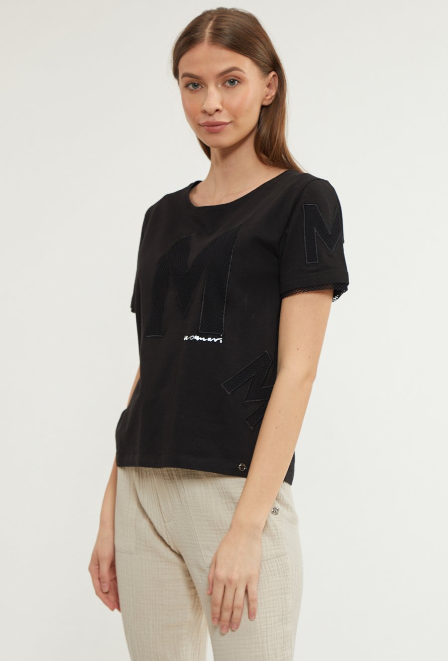 T-shirt damski z elementami siateczki