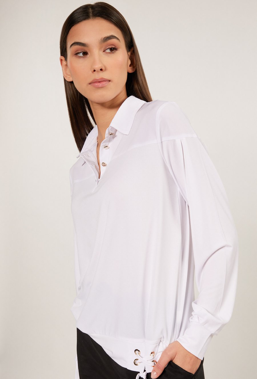 Gładka bluzka z długim rękawem