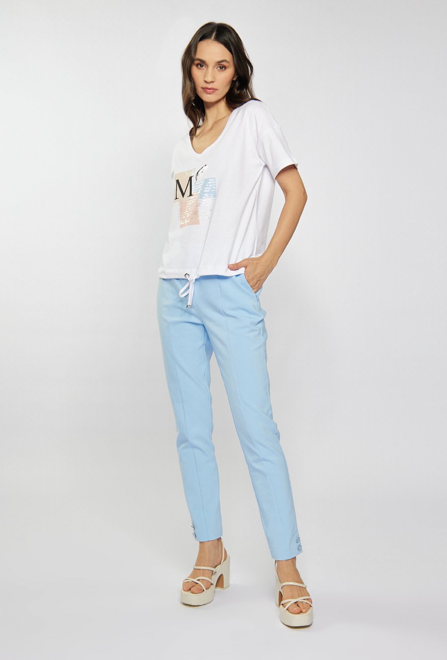 Bawełniany t-shirt z ozdobnym panelem