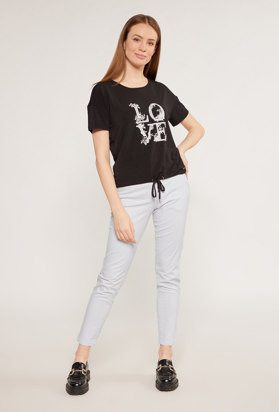 T-shirt damski z ozdobnym panelem