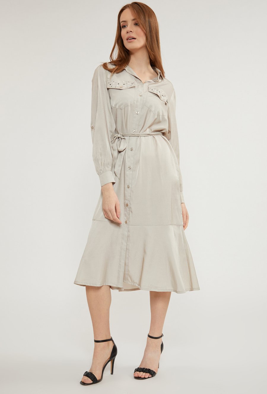 Wiskozowa sukienka midi z paskiem