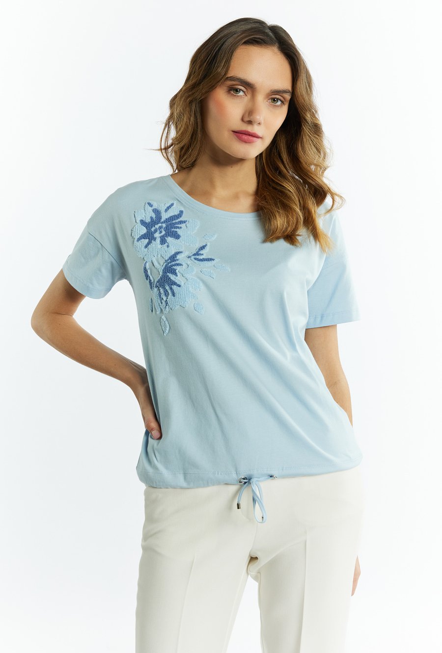 Dzianinowy T-shirt damski