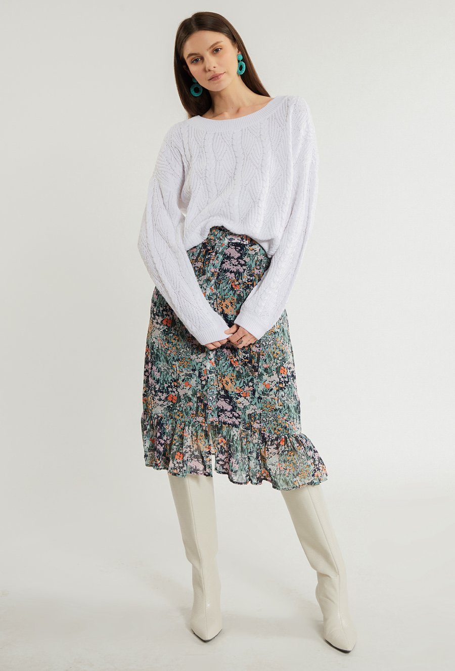 Bawełniany sweter z warkoczowym splotem