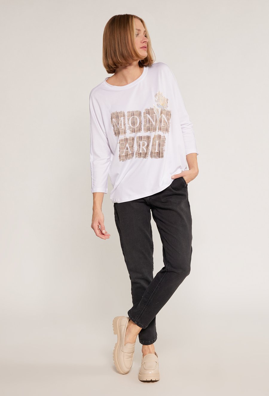 T-shirt damski z ozdobnym panelem