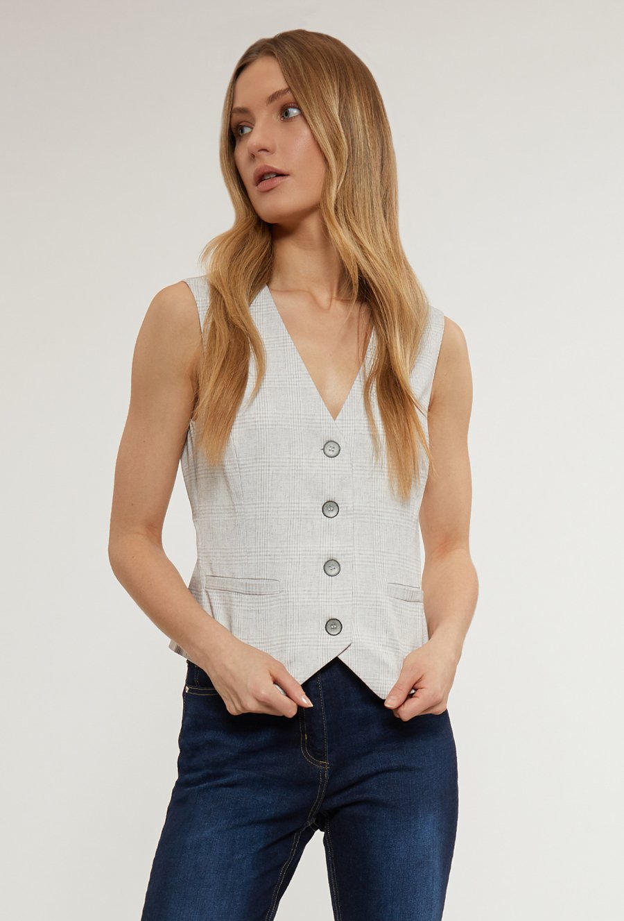 Klasyczna kamizelka damska w kratę
