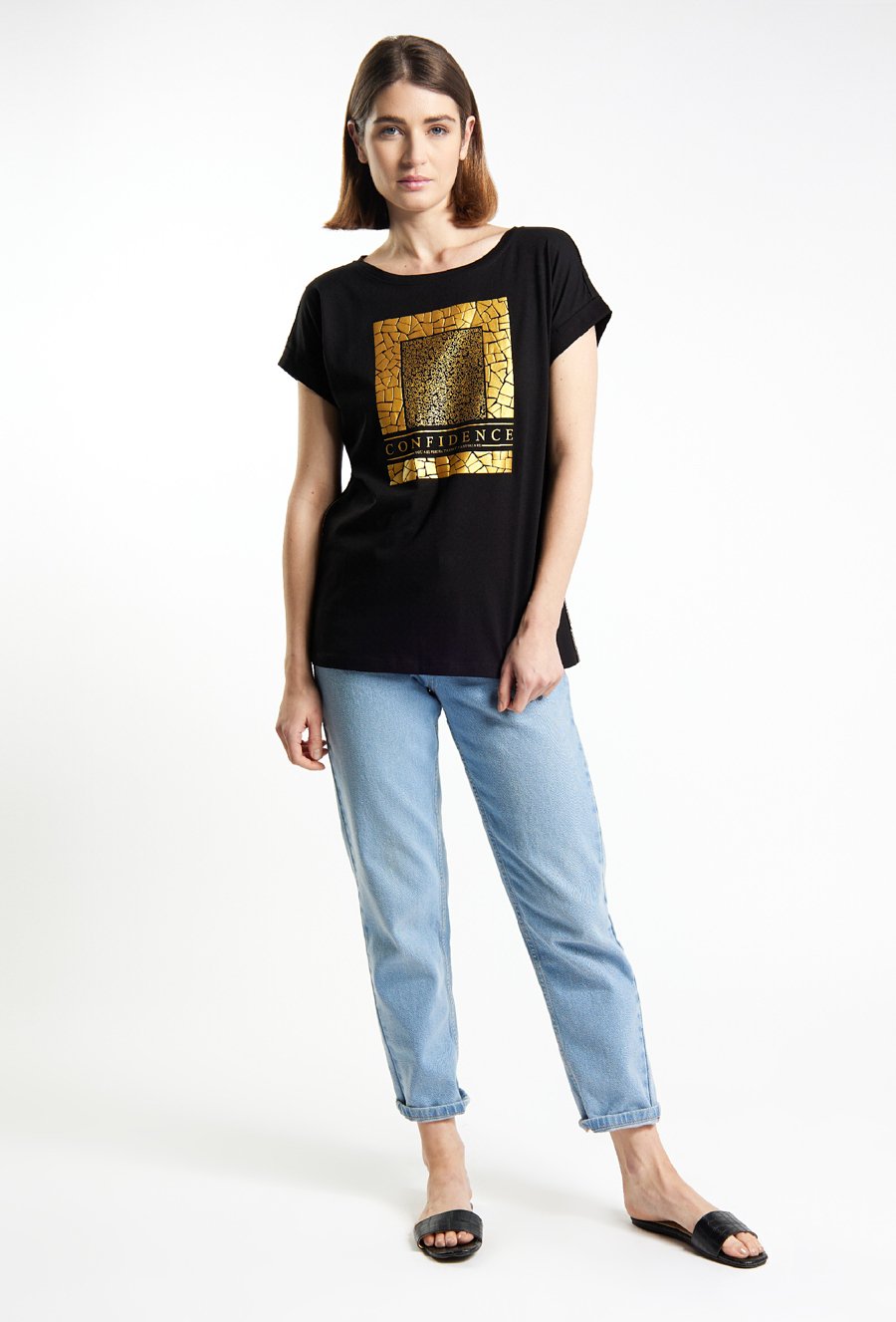 T-shirt damski z wzorzystym panelem