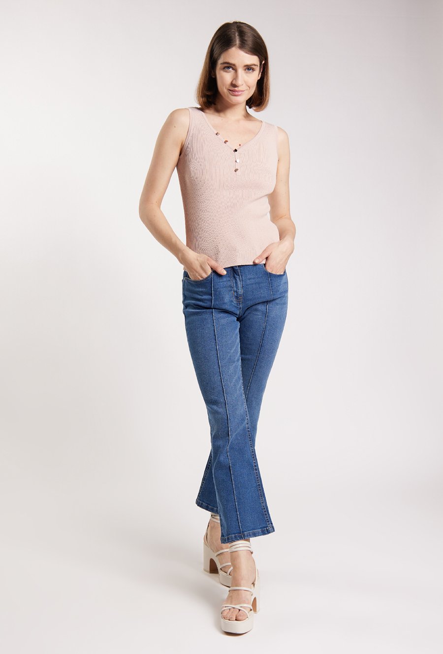 Swetrowy, prążkowany top damski