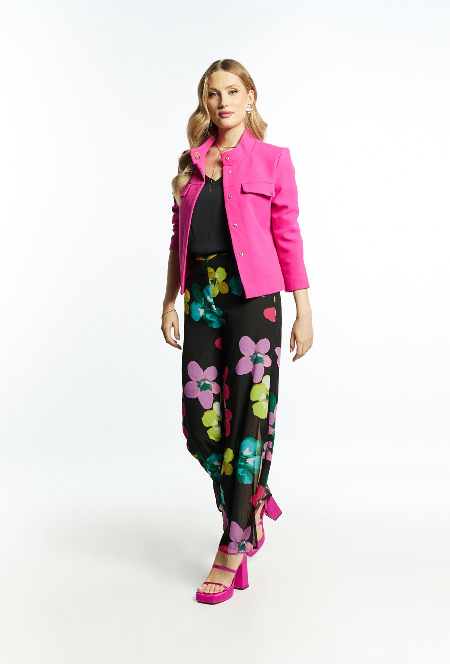 Wzorzyste spodnie z rozcięciem