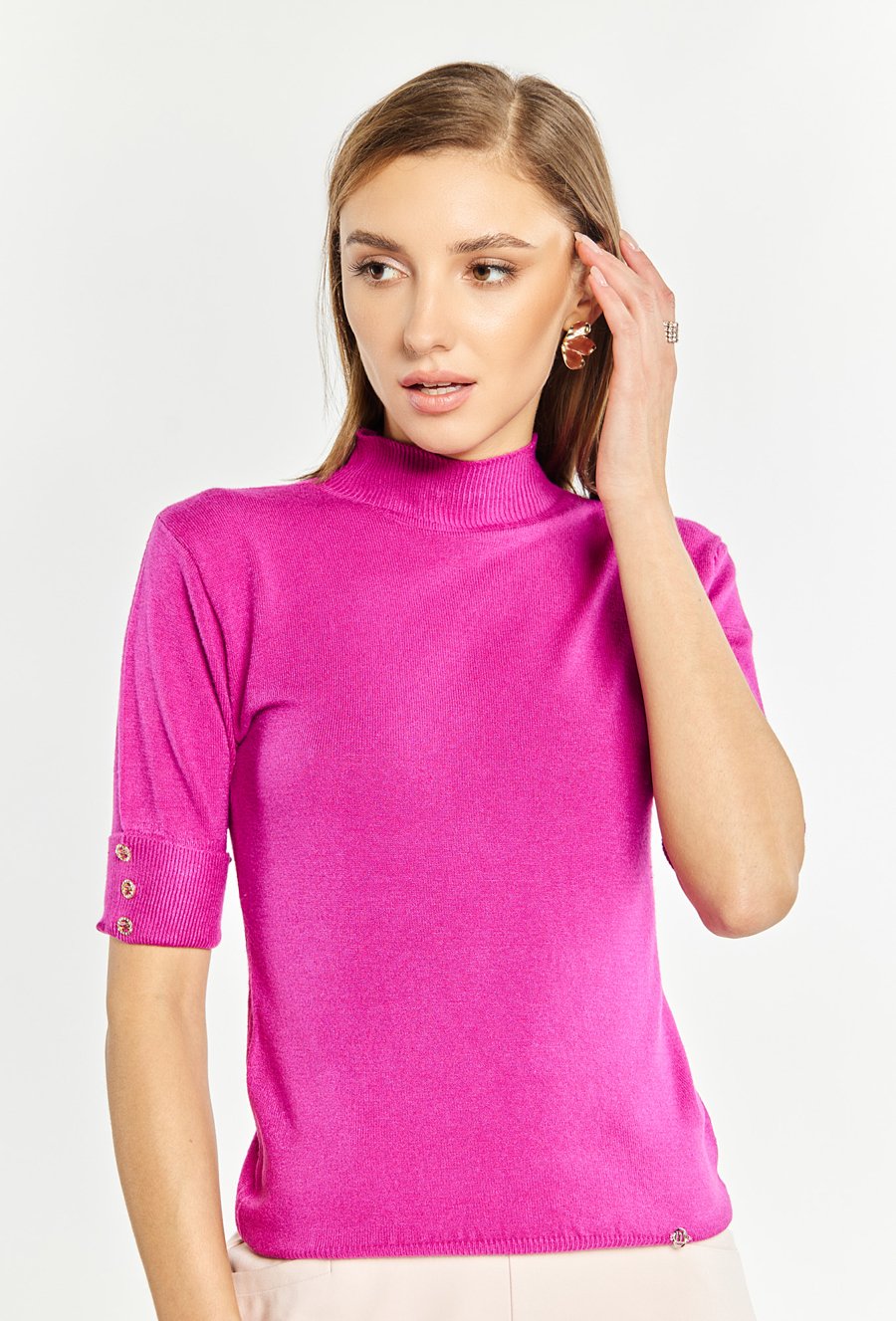 Sweter z p&oacute;łgolfem z kr&oacute;tkim rękawem