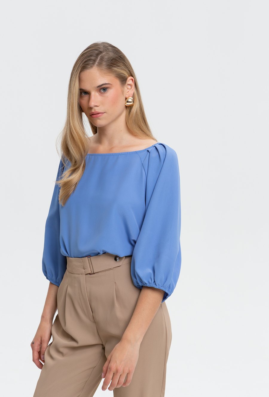 Gładka bluzka z rękawem 3/4