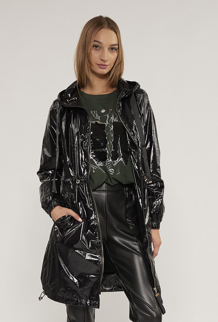 Płaszcz typu parka z połyskującego materiału
