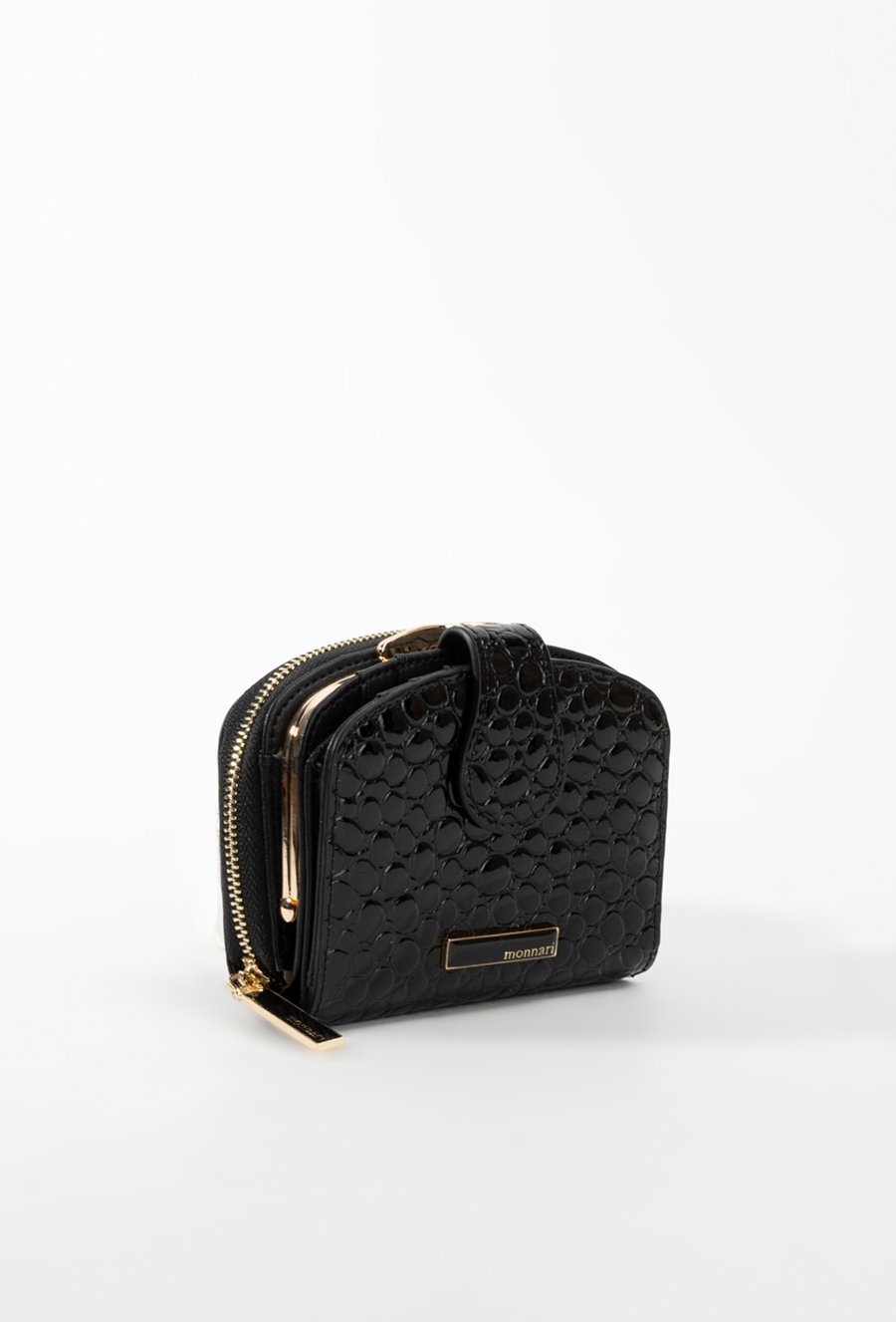 Sk&oacute;rzany mały portfel damski z wzorem