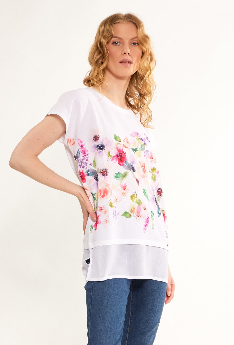 Kwiecista bluzka z łączonych materiał&oacute;w